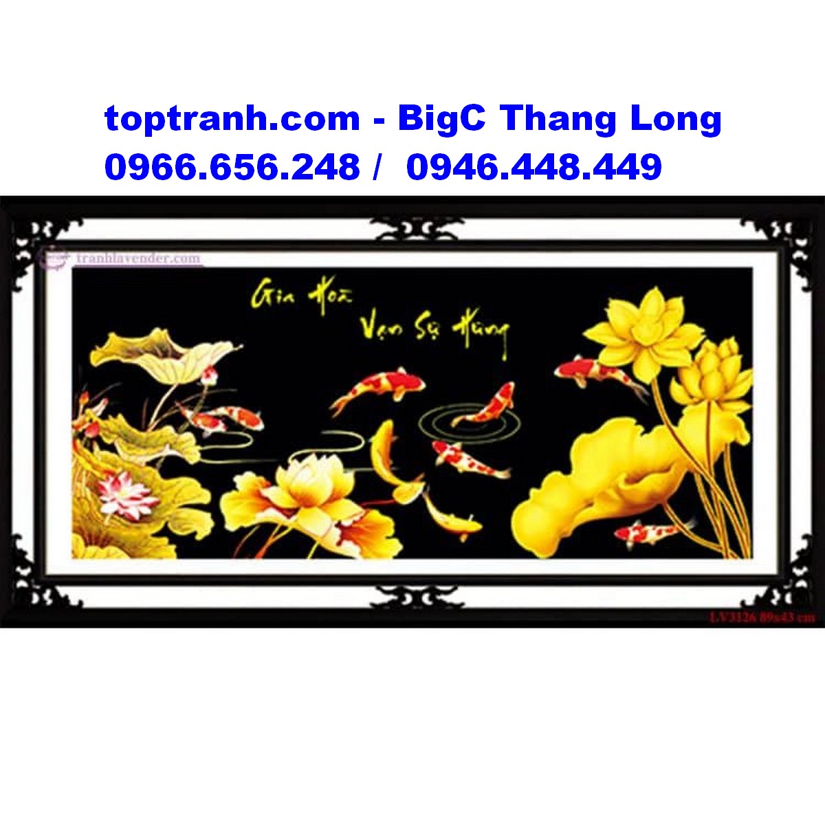 Tranh thêu chữ thập cá chép hoa sen vàng gia hòa vạn sự hưng LV3126 chưa thêu