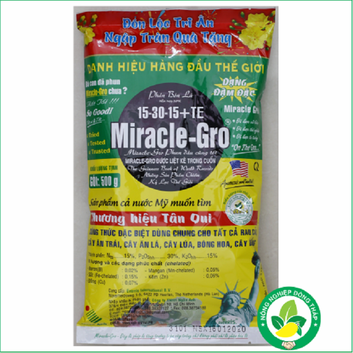 Phân bón lá Miracle-Gro USA (15-30-15) gói 500g