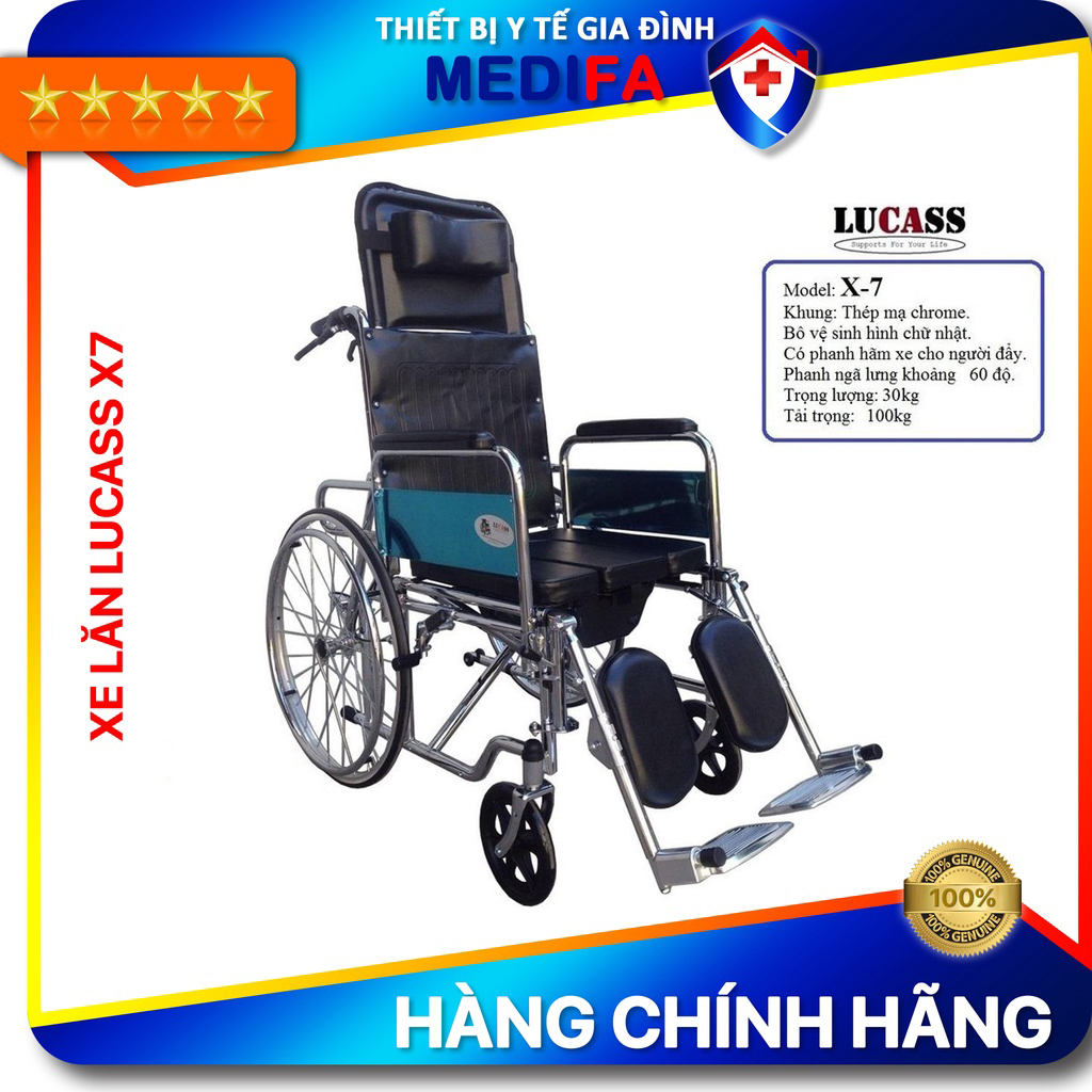 Xe Lăn Đa Năng Lucass X7 (Oromi ALK952LBC-46) Bọc Da, Có Bô, Ngả Nằm Thuận Tiện, Có Thể Gấp Gọn, Vật Liệu Cao Cấp