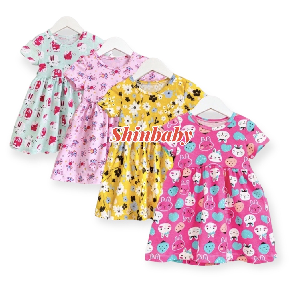 Set 5 váy đầm cộc tay cotton xuất xịn nhiều họa tiết dễ thương mềm mát mùa hè cho bé gái