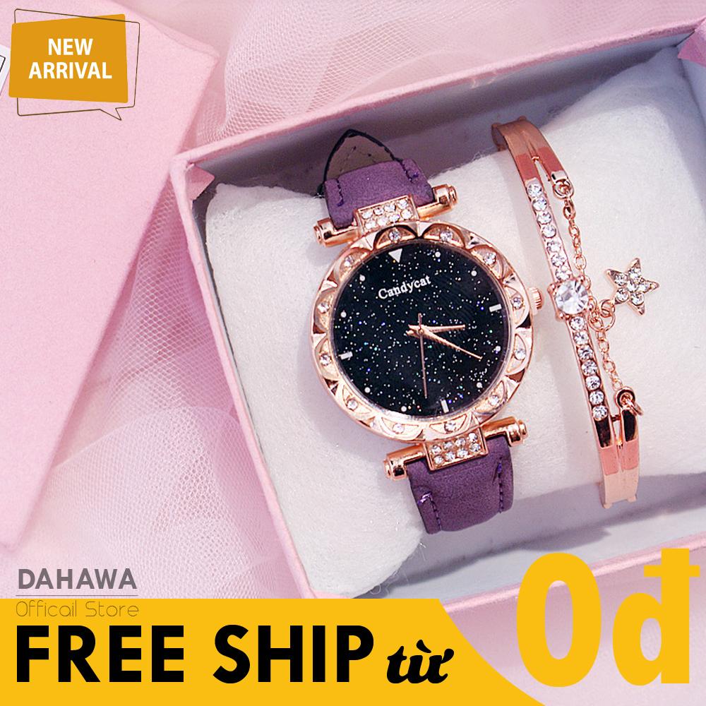 (Tặng Kèm Vòng Tay Xinh Xắn) Đồng Hồ Thời Trang Nữ Candycat C47, Dây Da PU Lộn Siêu Bền, Mặt Tròn Kim Tuyến, Viền Đính Đá Sang Trọng, Chạy 3 Kim, Chống Nước Tốt, 6 Màu Lựa Chọn  (Bảo Hành 6 Tháng)