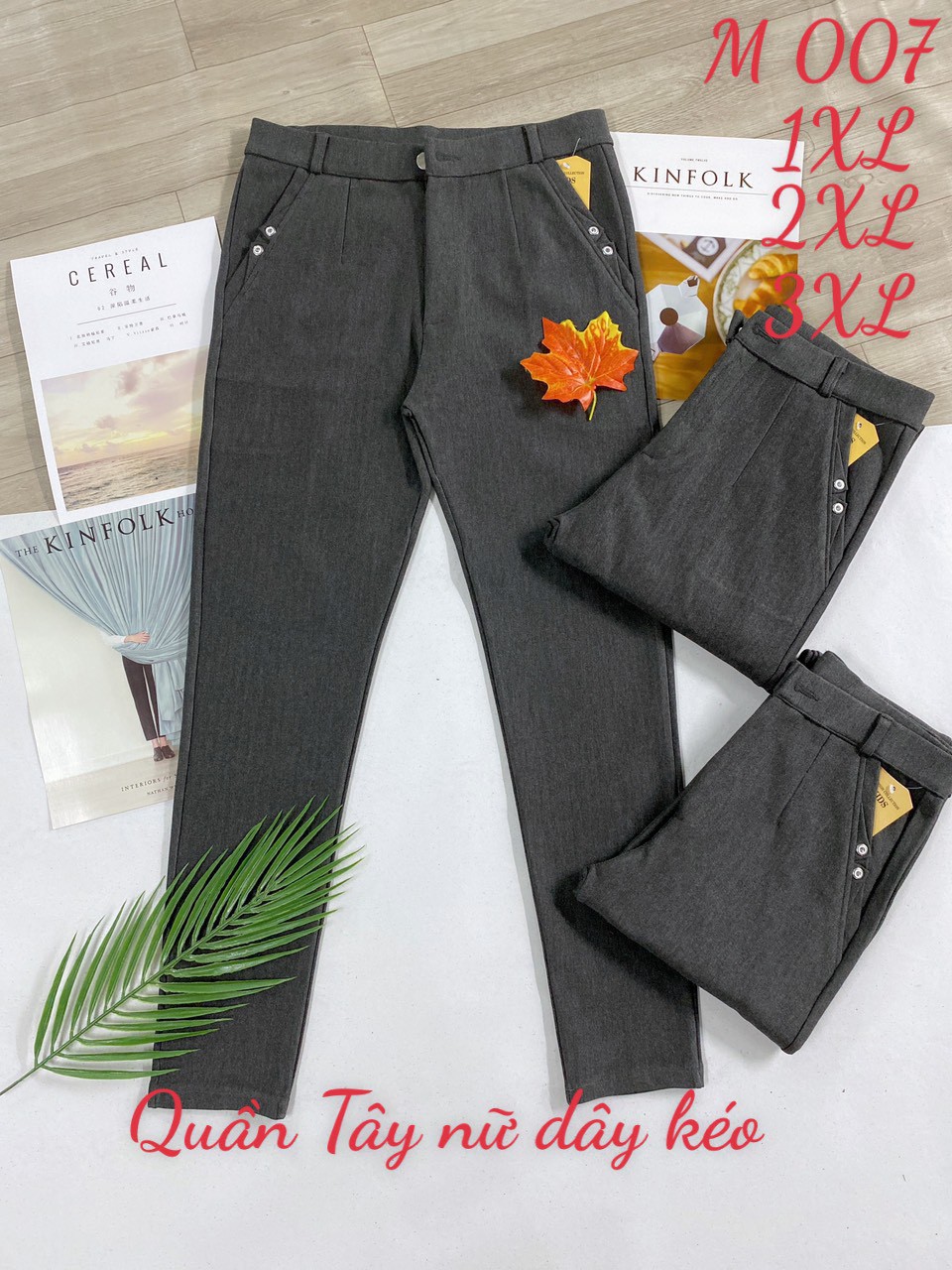 Quần tây nữ công sở dáng dài dây kéo nút gài vải kaki cotton vải co giãn form đẹp ảnh thật