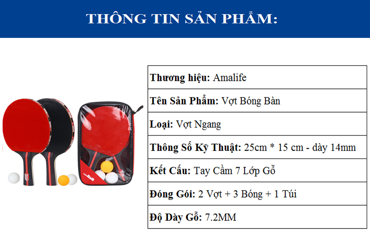 Bộ 2 Vợt Bóng Bàn Tiêu Chuẩn 5 Sao Quốc Tế Kèm 3 Quả Bóng Bàn, Túi Đựng Tiện Dụng Amalife