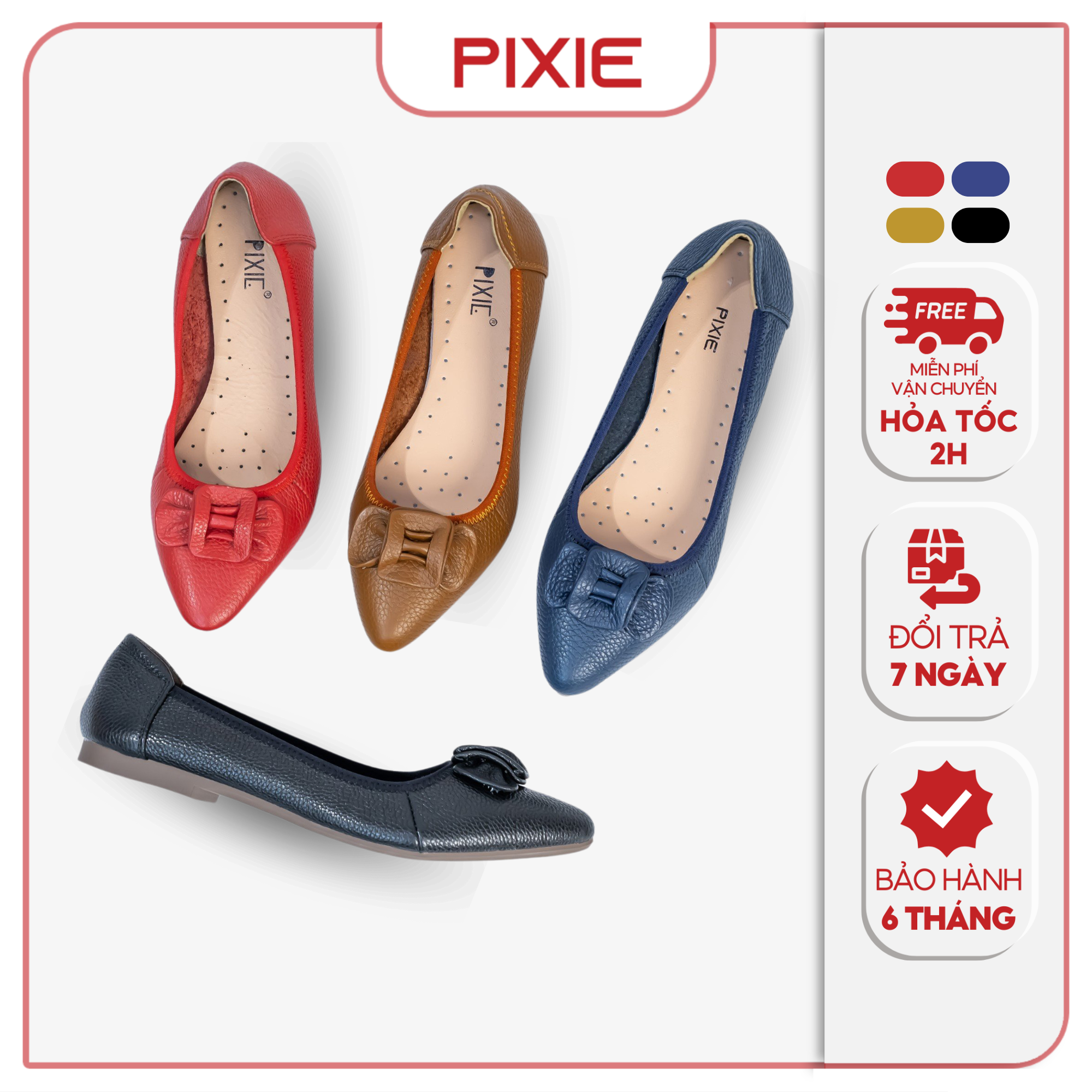 Giày Búp Bê Nữ Mũi Nhọn Gắn Nơ Pixie P126