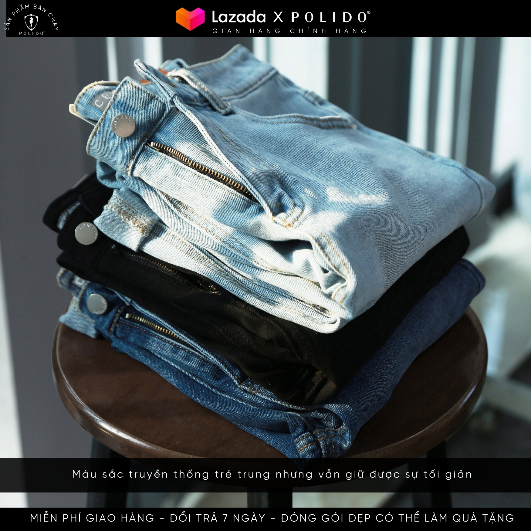 Quần Jeans Trơn CF Nam Kiểu Dáng Basic, Chất Liệu Jeans Co Giãn Nhẹ