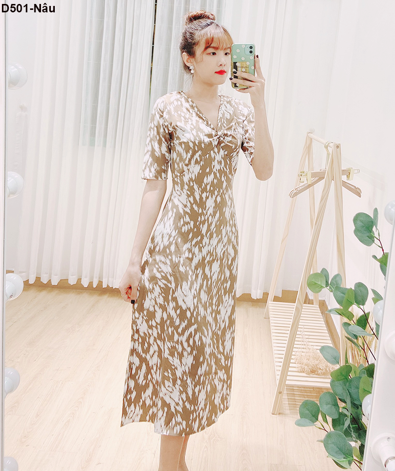 [HCM]D505- Đầm lụa hoa dáng dài vintage