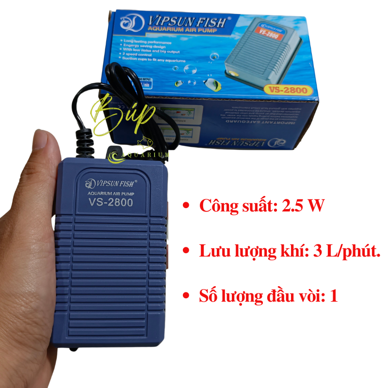 Máy sủi oxy mini 1 vòi Vipsun VS2800 ( Phụ kiện tặng kèm theo gồm có : 1m dây sủi + 1 quả sủi) / Búp aqua