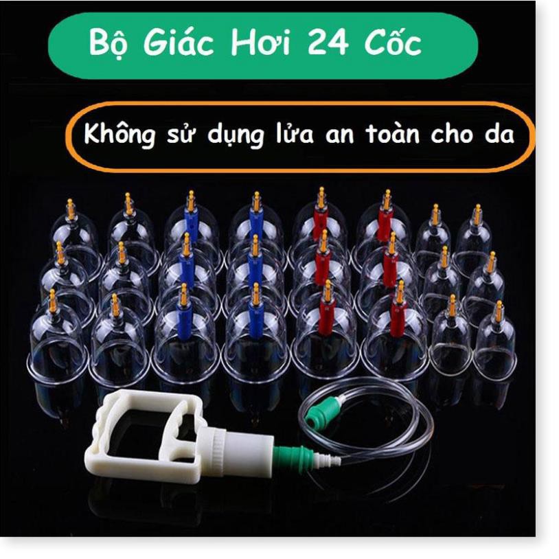 Bộ Giác Hơi 24 Ống Hút Chân Không Hàn Quốc, không dùng lửa-vật lí trị liệu, hút máu độc tại nhà, Ống giác hơi nhựa NGUYÊN SINH y tế chất lượng AN TOÀN tuyệt đối . Bảo hành uy tín