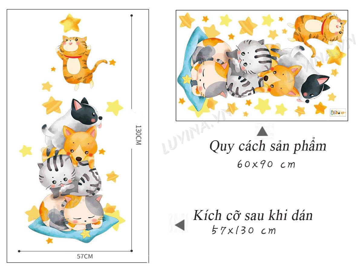 Decal tranh dán tường mèo bắt sao