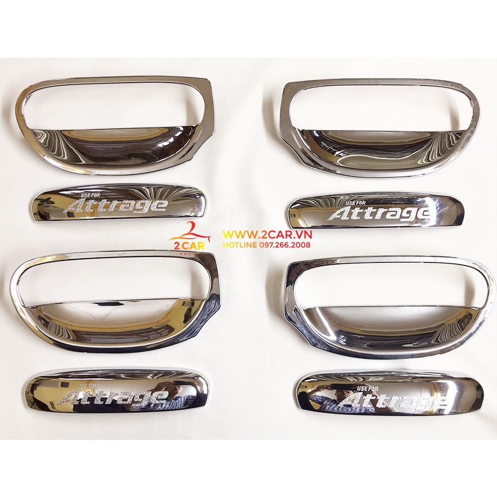 Bộ ốp tay nắm, hõm cửa xe Mitsubishi Attrage 2015 - 2020- 2021- 2022 - 2023, chất liệu Nhựa ABS mạ crom cao cấp