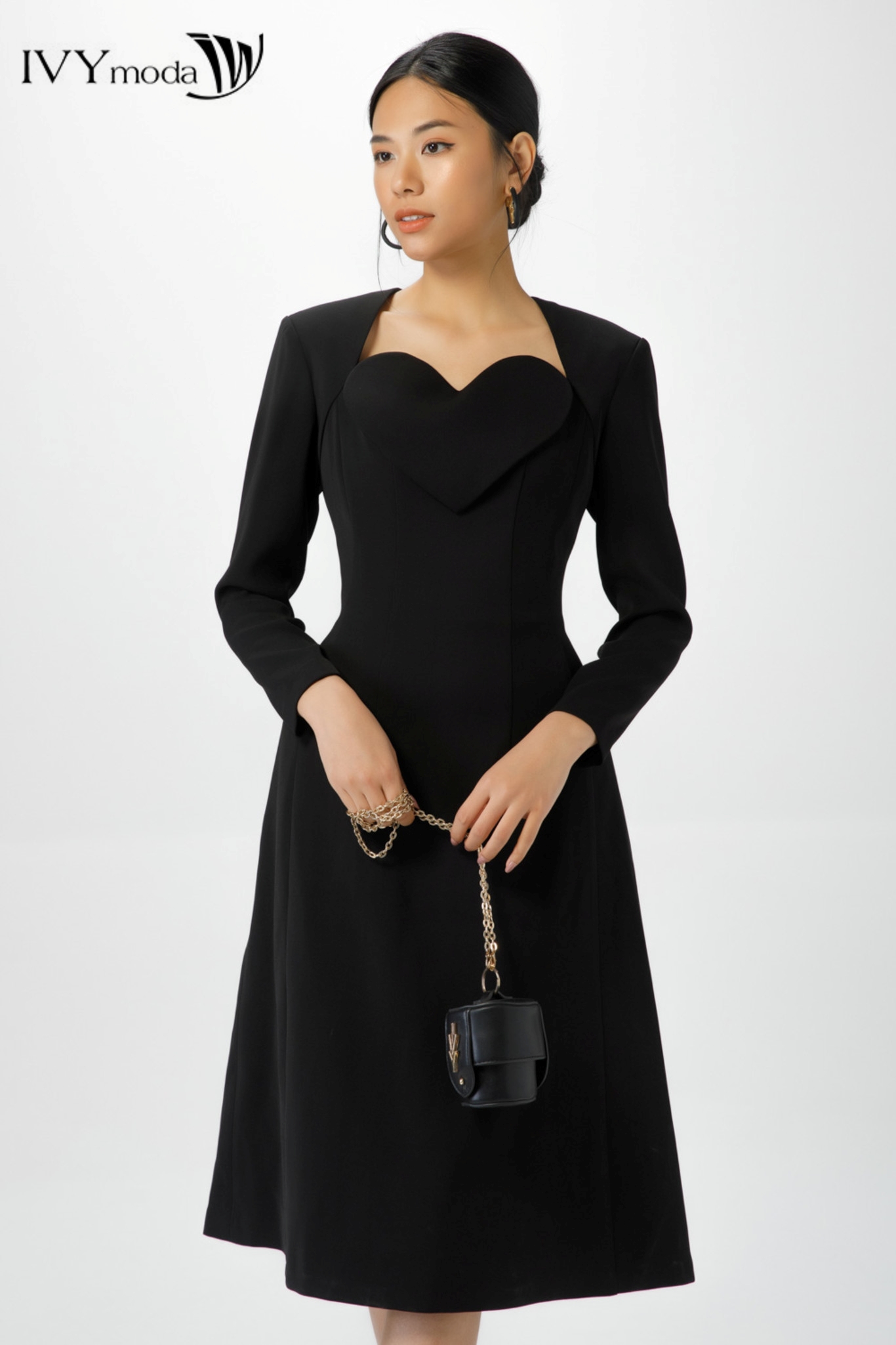 Đầm xòe phối trái tim ivy moda ms 48m7180