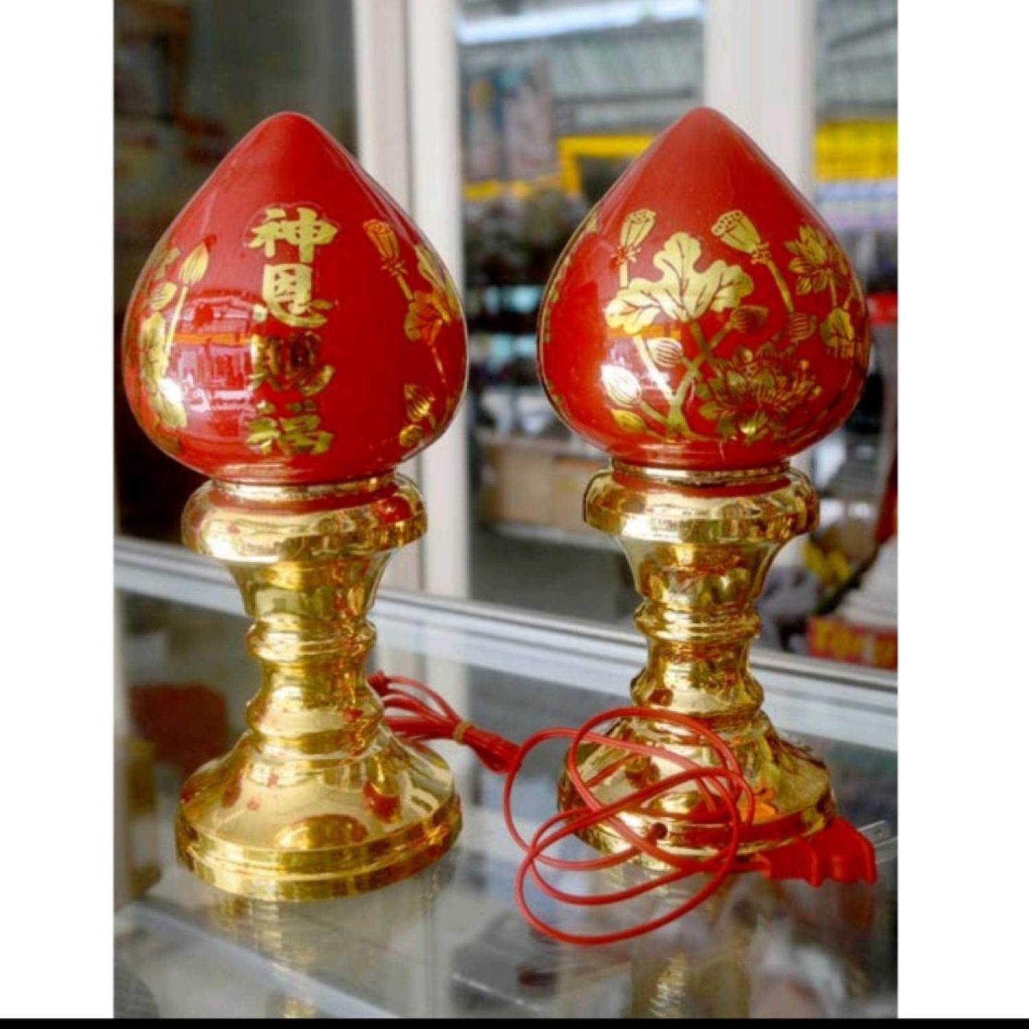 Bộ 2 đèn thờ hình trái đào-có sẳn bóng đèn