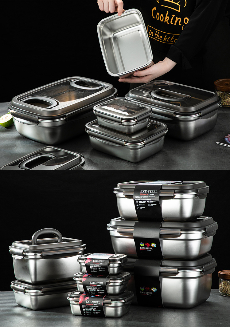 Hộp đựng thức ăn, hộp cơm inox 304 có nắp đậy kín bảo quản thực phẩm tươi ngon trong tủ lạnh nhỏ gọn tiện lợi