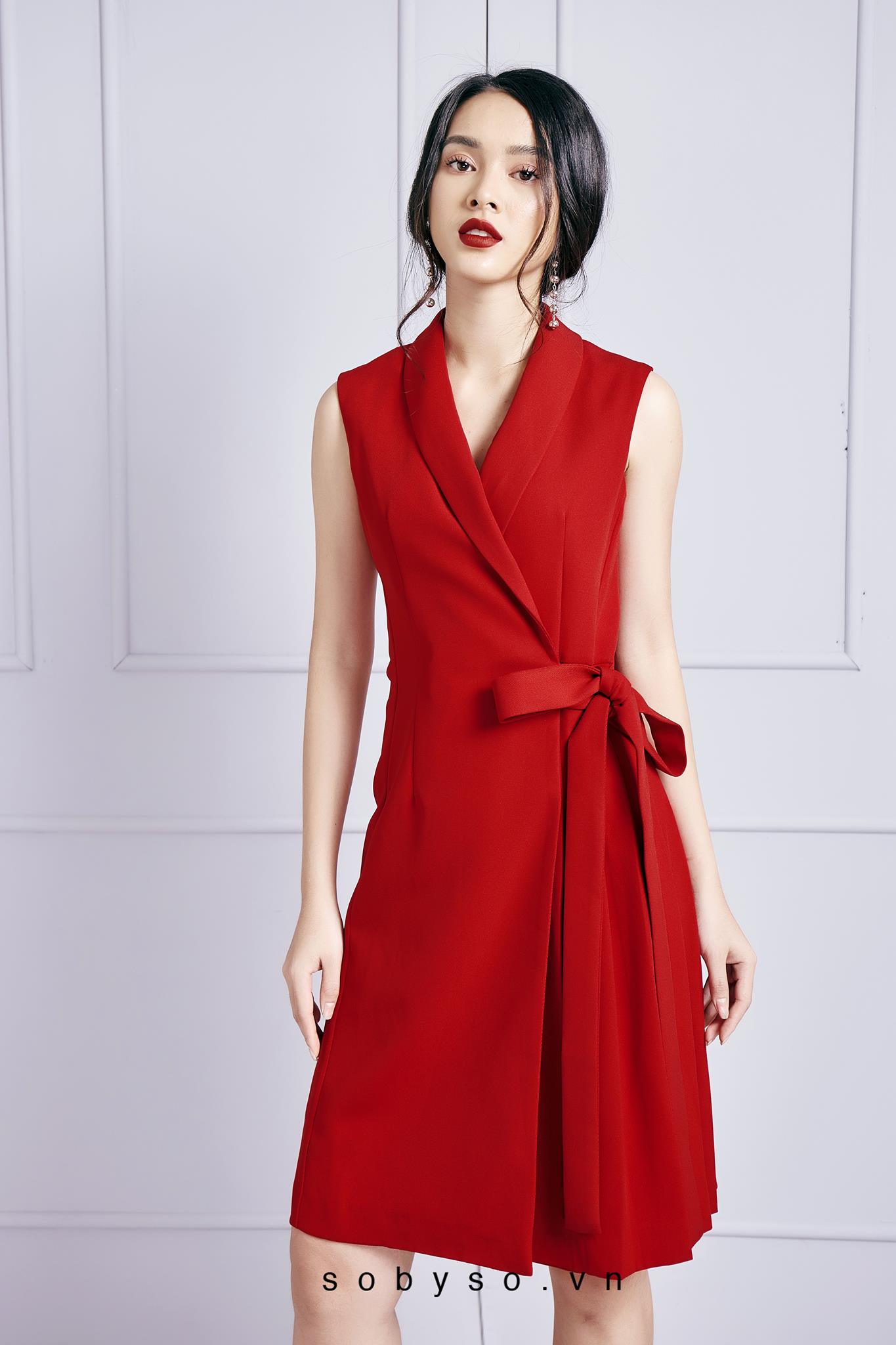 SO BY SO - VELVET Váy buộc dây đỏ
