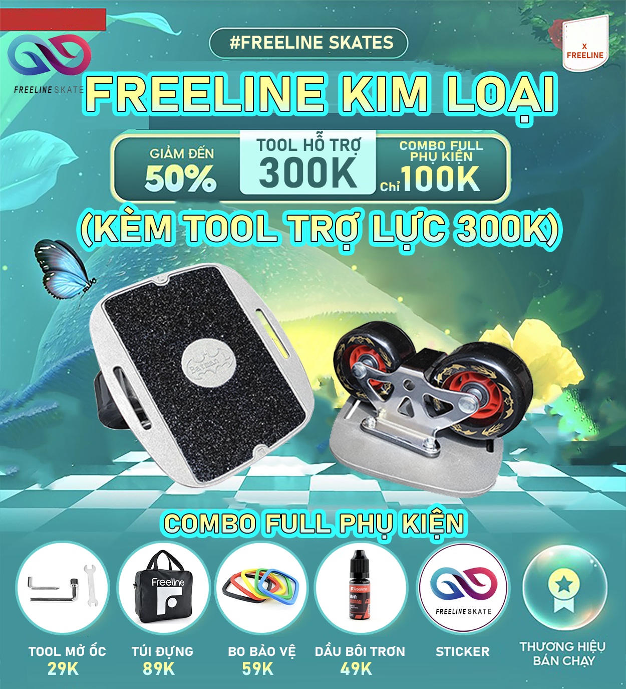 Ván trượt sắt freeline skate bánh trung