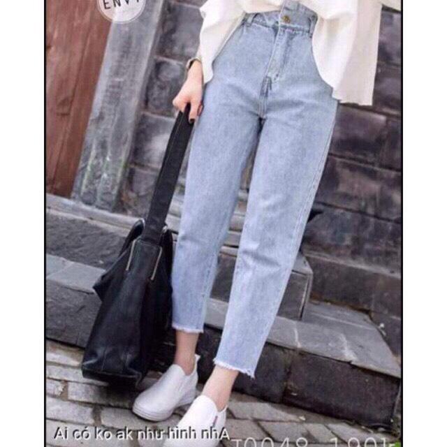 Quần jean baggy tua lai xanh nhạt v3 size s,m,i