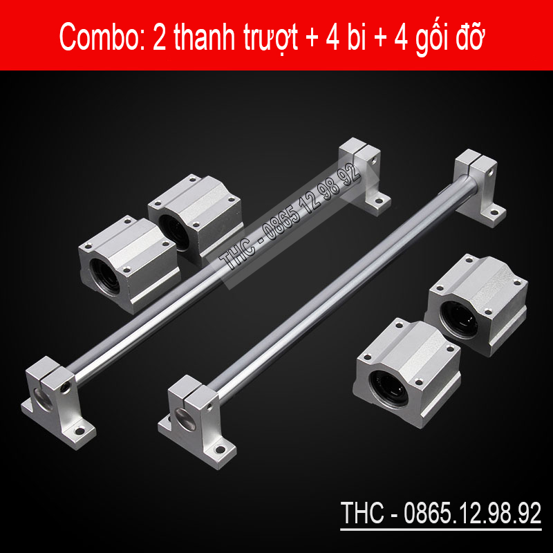 Bộ thanh ray trượt tròn phi 20mm (1 thanh SC20 dài 1 mét + 2 bi trượt SCS20UU + 2 gối đỡ SK20)
