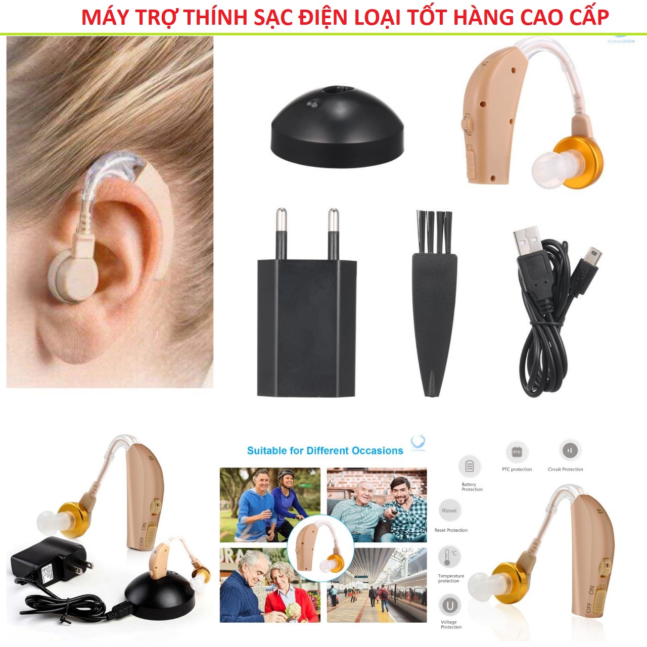 Tai Nghe Trợ Thính, Máy Trợ Thính JZ-1088F2 Không Dây Có Sạc Cho Người Già Điếc Nặng Chinh Hãng, Chọn mua Máy trợ thính sạc pin không dây loại tốt hàng cao câp