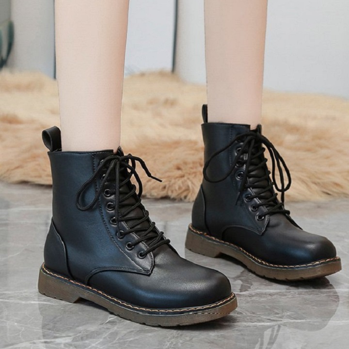 [ FORM NHỎ CHỌN TĂNG 1 SIZE ] Giày combat boot, boots nữ, bốt ulzzang, bốt cột dây đế viền chỉ cổ lửng cá tính S022