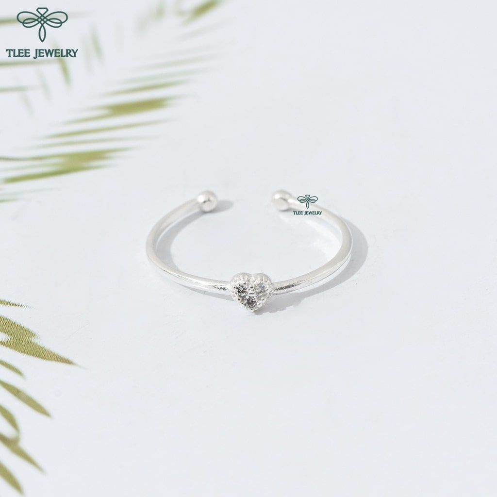 Nhẫn bạc nữ TLEE tim ba viên đá mini cao cấp TleeJewelry A0270