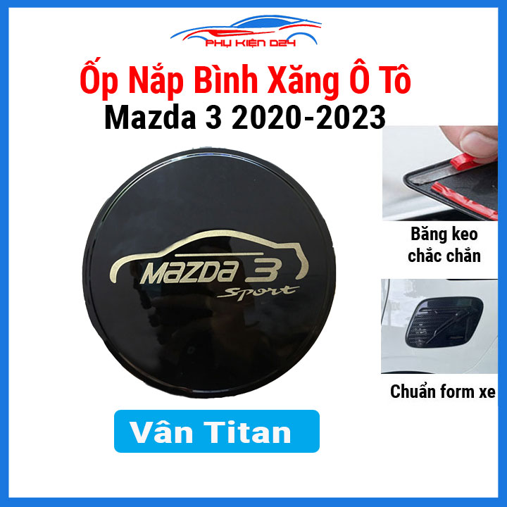 Ốp nắp bình xăng Mazda 3 2020 2021 2022 2023 vân titan, nhựa ABS trang trí, bảo vệ ô tô