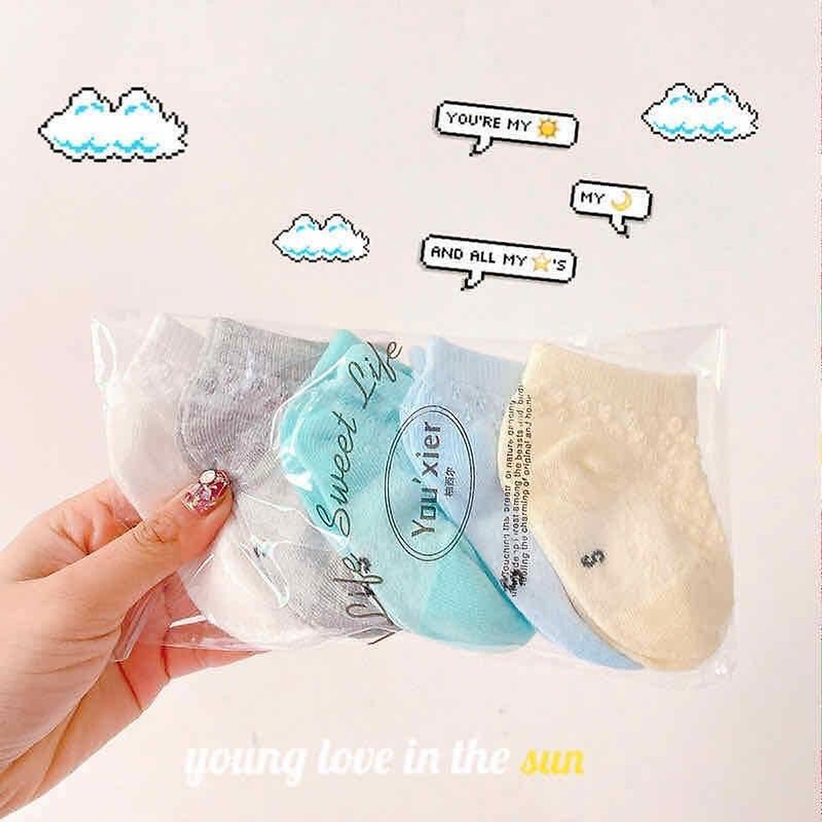 Set 5 đôi tất lưới sơ sinh cho bé mẫu mới 2021