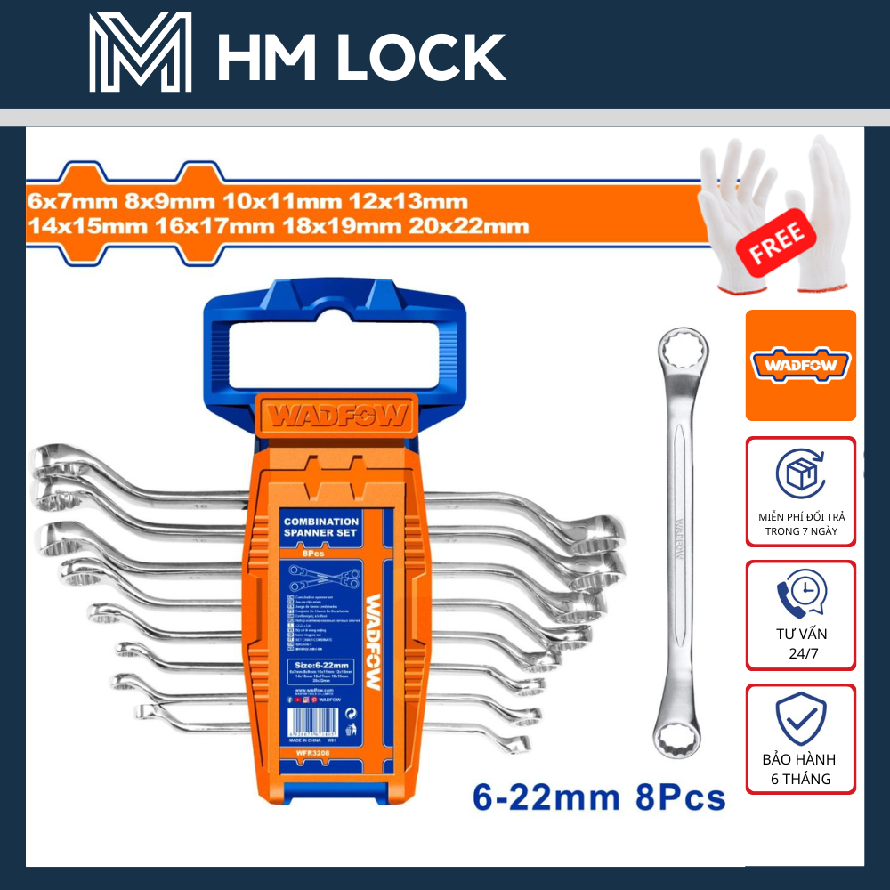 Bộ 8 cờ lê 2 đầu vòng 6 - 22mm wadfow - hàng chính hãng - wfr3208 - hm lock