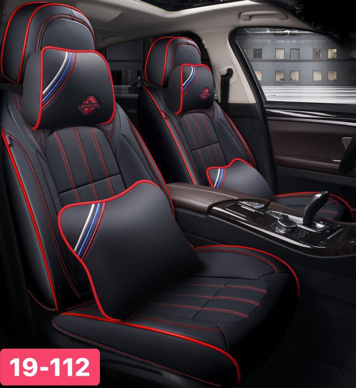 Bộ Áo Da Bọc Ghế Trước Sau Ô Tô Chất Liệu Da Cao Cấp - Màu Nâu/Kem/Đen/Đen Chỉ Đỏ - Tặng Kèm 2 Gối Đầu 2 Gối Lưng