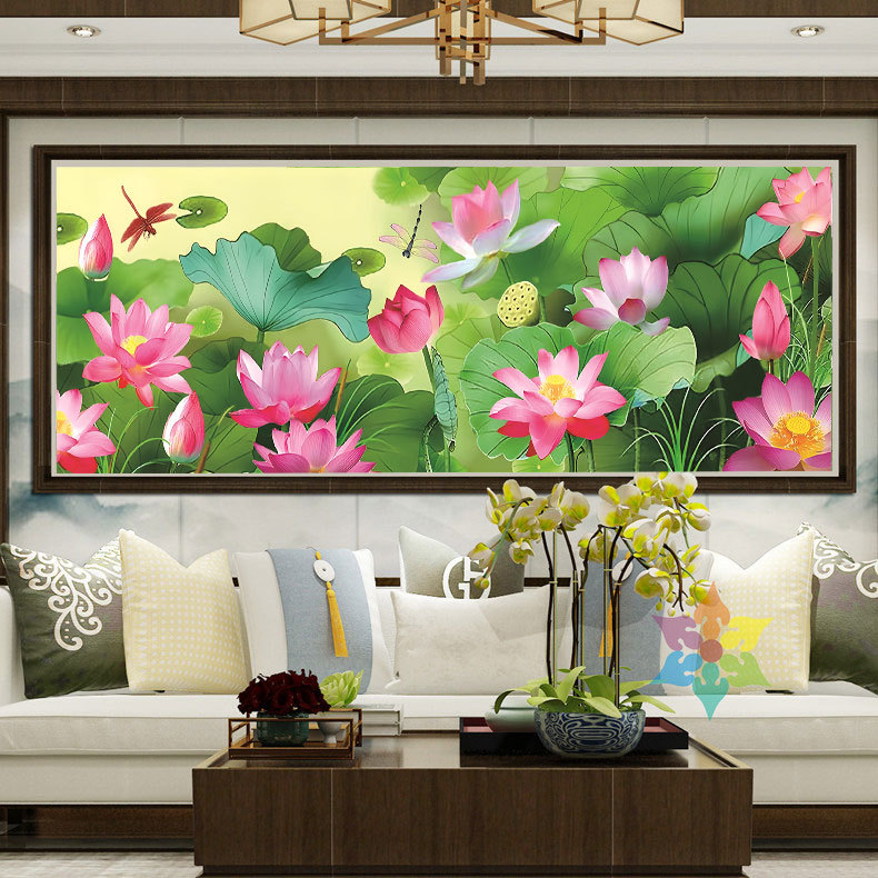 Tranh thêu chữ thập Hoa sen thanh khiết tranh thêu full 200*75cm - tự thêu
