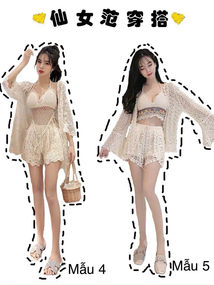 Set 3 món bikini kèm áo choàng đi biển cực hot
