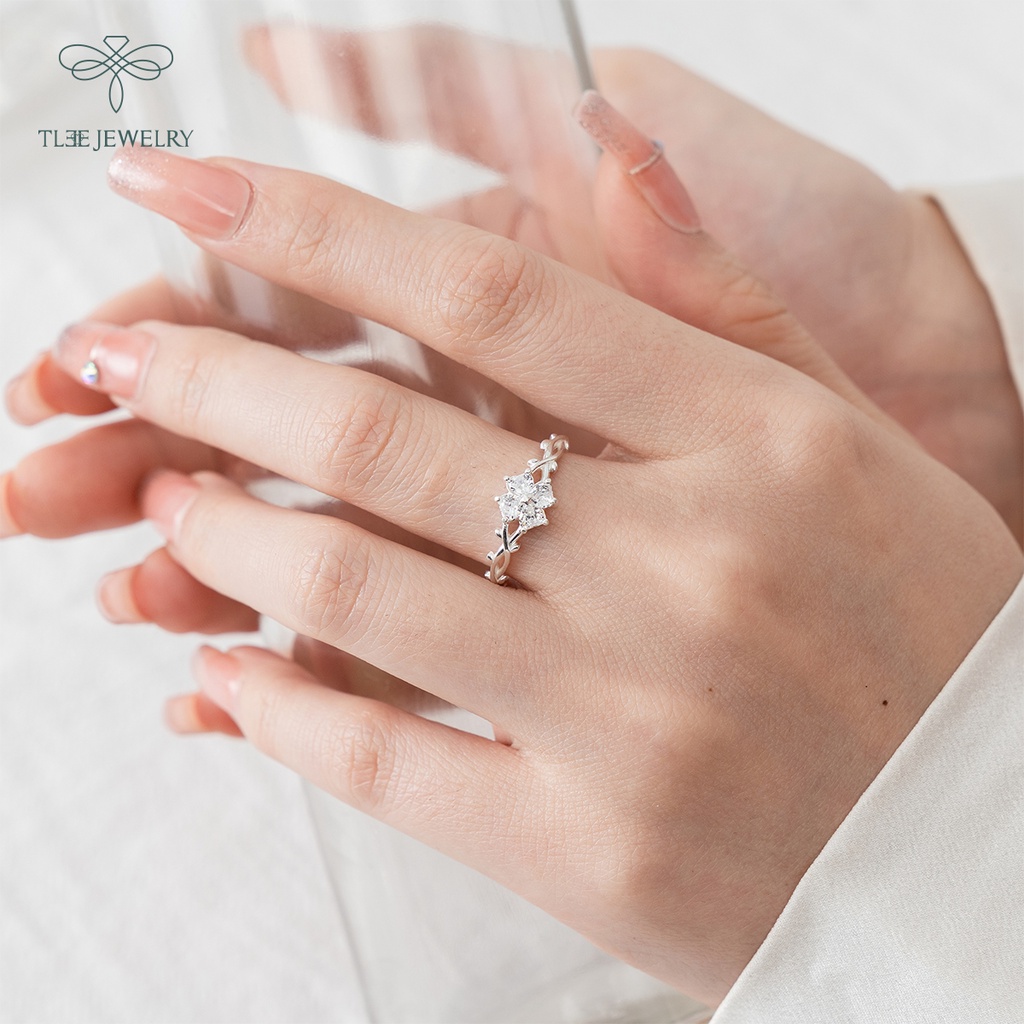 Nhẫn bạc nữ TLEE cỏ bốn lá đính đá cao cấp TleeJewelry A0104