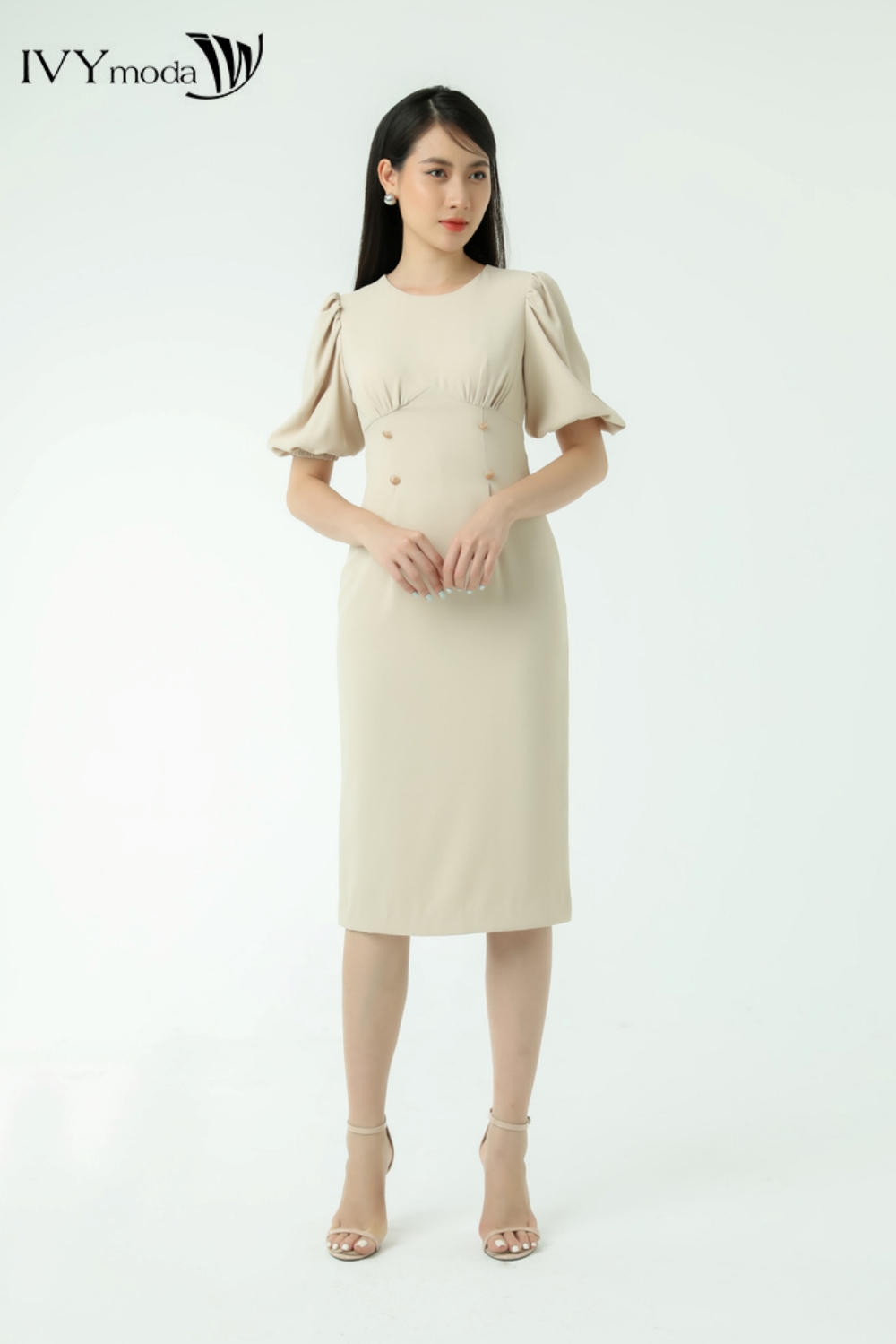 Đầm ôm tay bồng ivy moda ms 48m7383