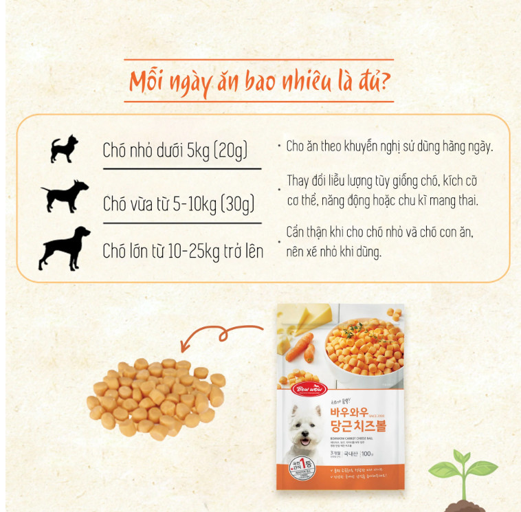 [100gr] Phô mai viên cà rốt Bowwow cho chó mọi tuổi