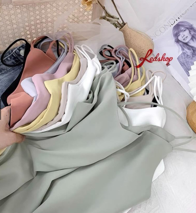 Áo hai dây nữ cổ tim vải lụa satin cao cấp