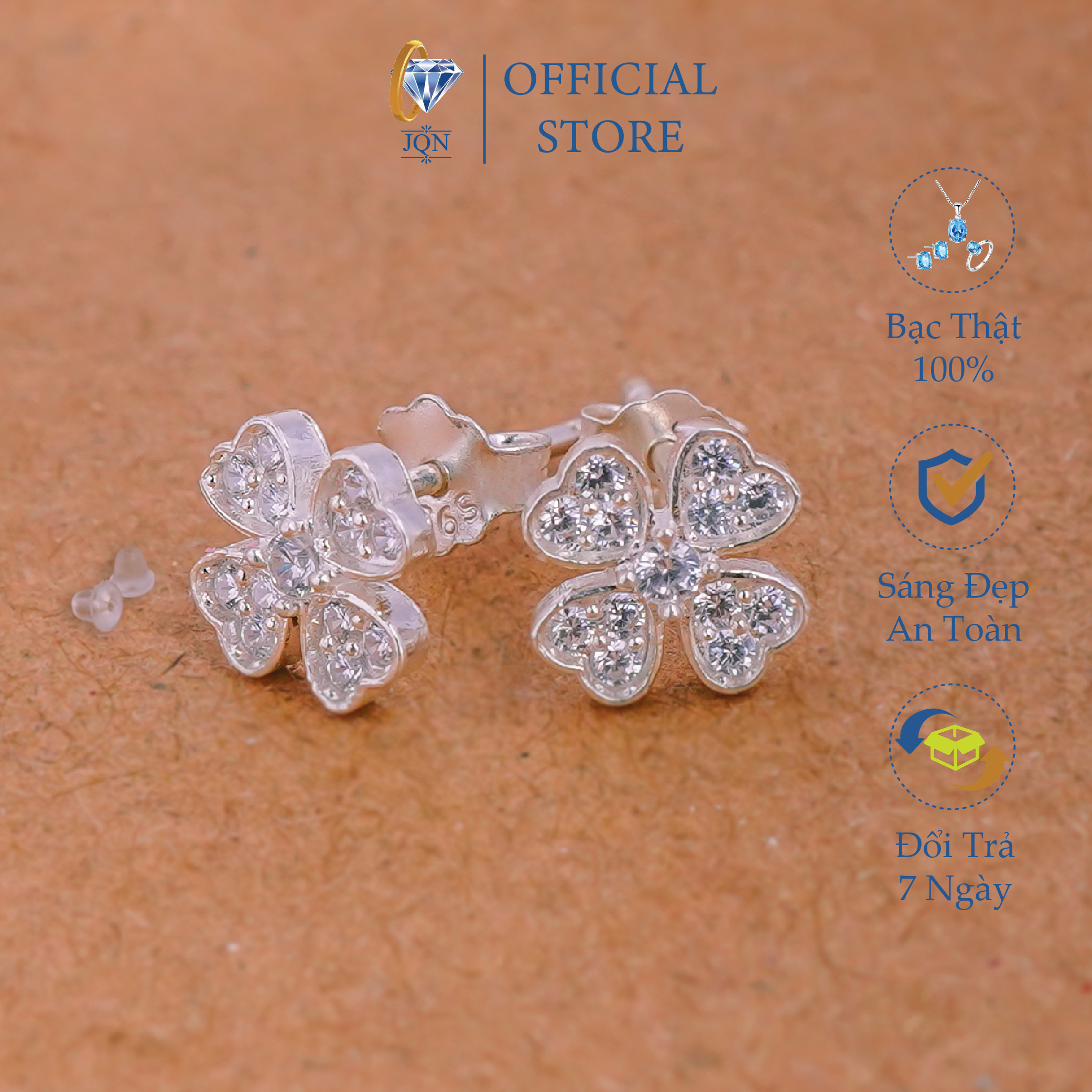 Bông Tai Bạc Cỏ 4 Lá May Mắn Khuyên Nụ Bạc Ta JQN