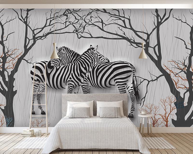 Tranh dán tường nghệ thuật VTC Đôi ngựa vằn giữa khu rừng UD1120 kim sa