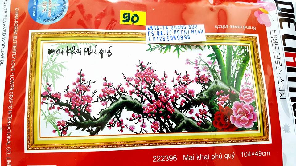 Tranh thêu MAI KHAI PHÚ QUÝ 104x49cm chưa thêu 222396 lp5090 lv3243