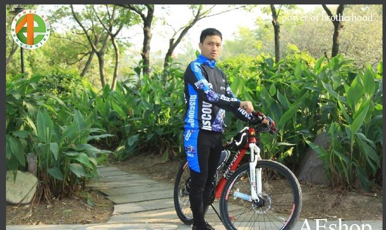 bộ quần áo đi xe đạp dài tay thu đông thoáng khí đàn hồi cao Discovery Lycra