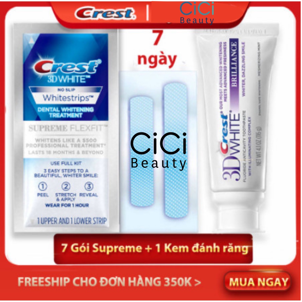 [Nhập RAISINGSTAR18, giảm 30k cho đơn 99k]Combo trắng răng Miếng dán trắng răng Crest Professional + Kem đánh răng Crest 3D (7 ngày)