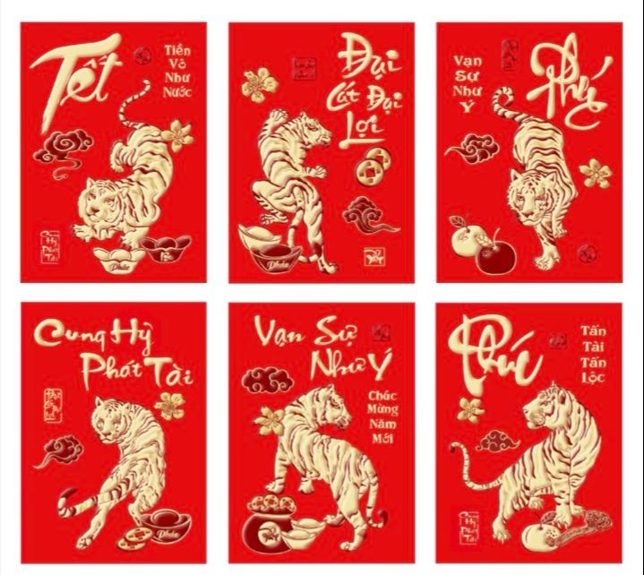 60 cái bao lì xì hình hổ cao cấp size vừa