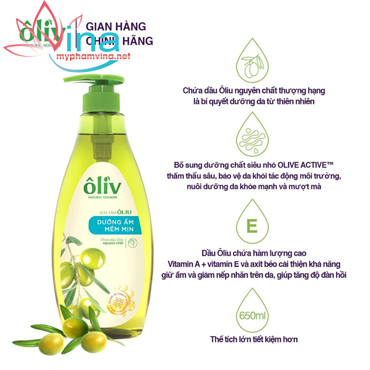 [HCM]SỮA TẮM OLIV DƯỠNG ẨM MỀM MỊN 650ML