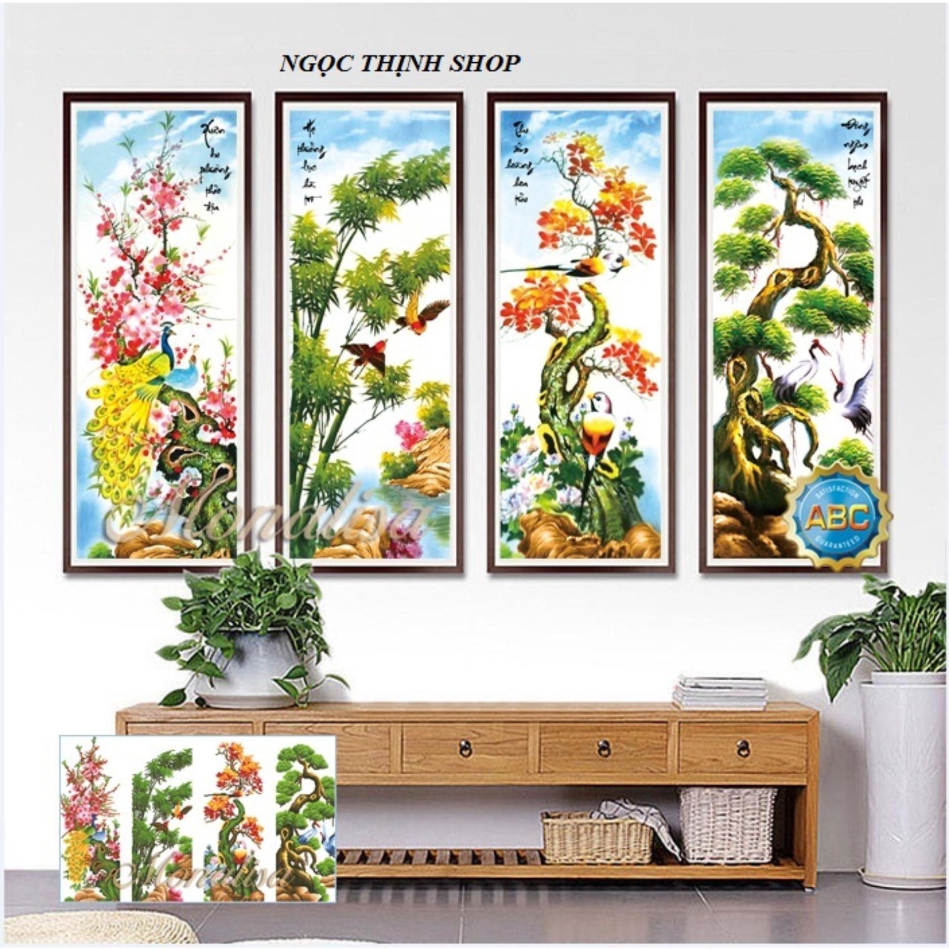 Tranh đính đá tứ quý bốn mùa xuân hạ thu đông Y8198-Kíchthước: 125x80Cm