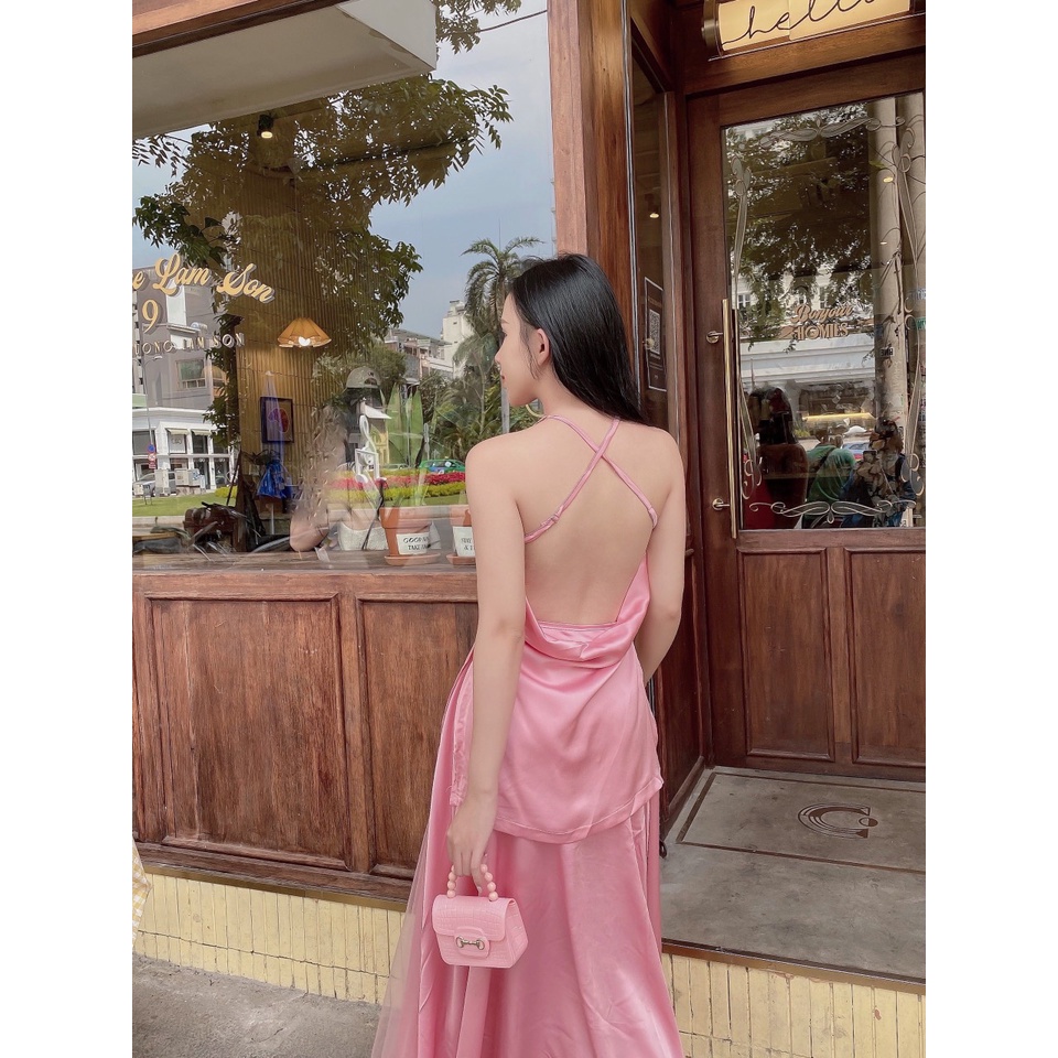 Đầm maxi đi biển Phi Satin Có Sẵn