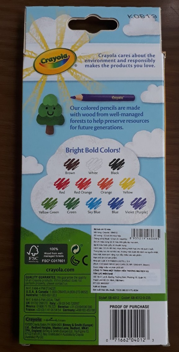 Hộp 12 cây chì màu Crayola Colored Pencils