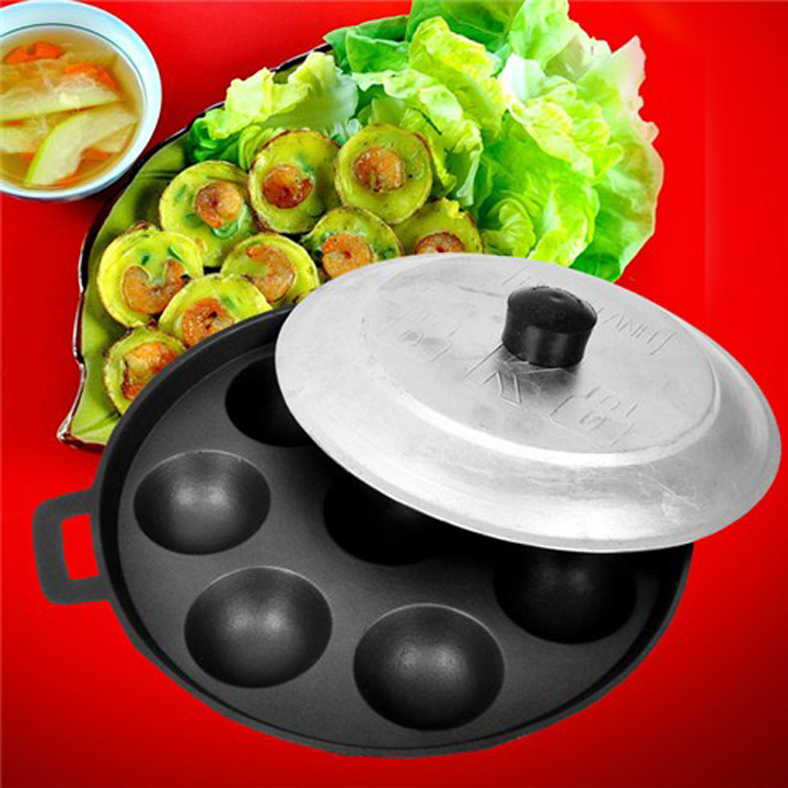 Trọn Bộ Dụng Cụ Làm Bánh Khọt - Bánh Căn Tại Nhà - Khuôn Bánh 8 Lỗ + Nắp - Giúp Bạn Chế Biến Món Bánh Khọt Tại Nhà