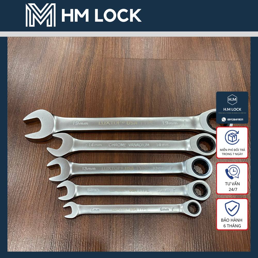 (1 CÂY) CỜ LÊ TỰ ĐỘNG LUXTOP USA - SIZE (8,10,12,13,14,17,19mm) - THÉP CHROME VANADIUM SIÊU CỨNG, KHÔNG GỈ CAO CẤP - HM LOCK