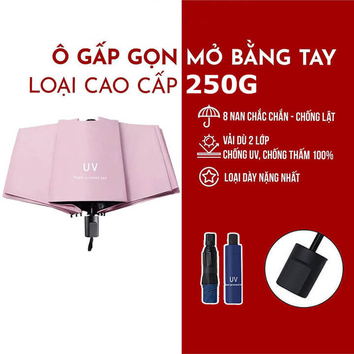 Ô Dù Che Mưa Đi Nắng Cao Cấp Gấp Gọn Chống Tia UV Chất Liệu Vải Dù Chống Nhăn, Ô Dù Chống Tia UV Gấp Gọn Mini Đi Che Mưa Che Nắng Ngoài Trời Cầm Tay NX-11