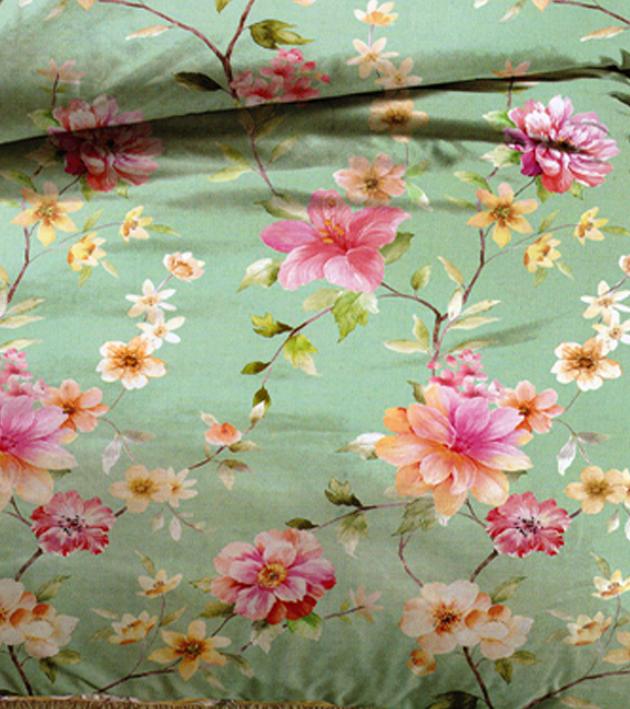 Bộ drap và mền satin Home Sweet Home (Mint Flower )