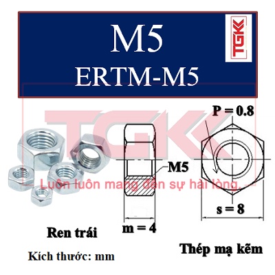 Đai ốc ren trái mạ M5-M14