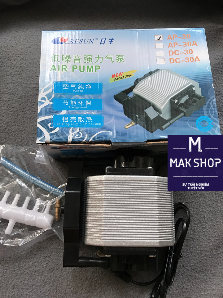 Máy Bơm Khí, Máy Sủi Oxy Cao Cấp Resun AP-30 16W, Tiết Kiệm Điện, Sủi Mạnh, Độ Ồn Thấp Hơn So Với Những Máy Có Công Suất Bằng Hoặc Cao